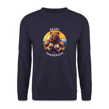 Beary - Der Boxende Bär bei - Unisex Pullover - Navy - Vorne - Alina (178cm) & Michal (187cm)