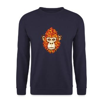 Gorilla im Herbstlaub Gesicht Portrait - Unisex Pullover - Navy - Vorne - Alina (178cm) & Michal (187cm)