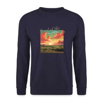 Saskatchewan - Land of the Living Skies - Wolken D - Unisex Pullover - Navy - Vorne - Alina (178cm) & Michal (187cm)
