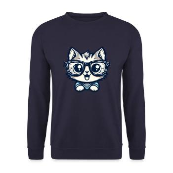 Niedliche Comic-Katze mit Nerd-Brille - Unisex Pullover - Navy - Vorne - Alina (178cm) & Michal (187cm)