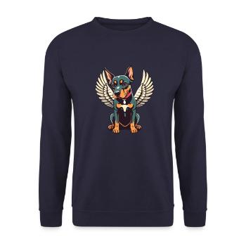Doberman Angel, Wings Comic, Dog Illustration - Unisex Sweatshirt - navy - Front - Alina (178cm) & Michal (187cm)