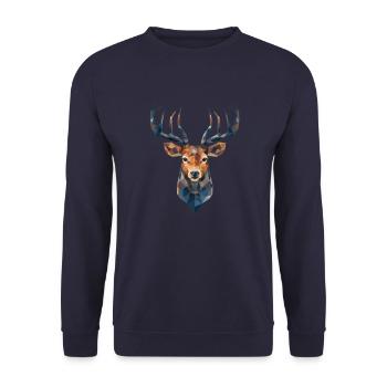 Polygon Art: Noble Antlers in a Modern Style - Unisex Sweatshirt - navy - Front - Alina (178cm) & Michal (187cm)