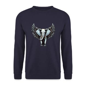 Himmlischer Ruhepol: Weihnachtselefant mit - Unisex Pullover - Navy - Vorne - Alina (178cm) & Michal (187cm)