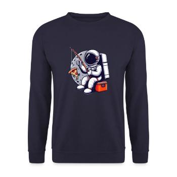 An astronaut fishes pizza in space - Unisex Sweatshirt - navy - Front - Alina (178cm) & Michal (187cm)