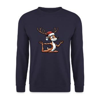 Comic Rentier Yoga Entspannung Weihnachten - Unisex Pullover - Navy - Vorne - Alina (178cm) & Michal (187cm)