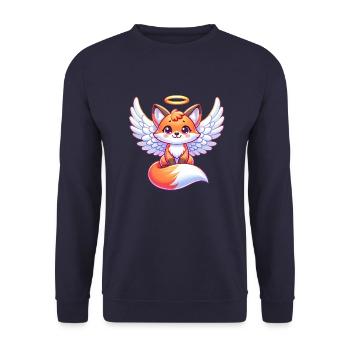 Rotfuchs Engel Heiligenschein Flügel - Unisex Pullover - Navy - Vorne - Alina (178cm) & Michal (187cm)
