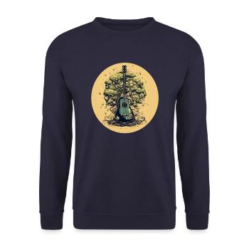 Vintage Acoustic Guitar Tribal Tree - Unisex Sweatshirt - navy - Front - Alina (178cm) & Michal (187cm)
