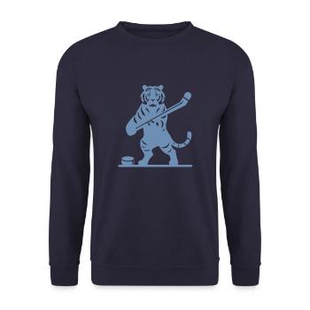 Tiger Eishockey Eishockeyspieler Silhouette - Unisex Pullover - Navy - Vorne - Alina (178cm) & Michal (187cm)