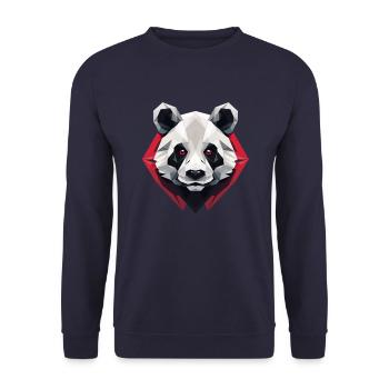Polygonales Panda Portrait mit Roten Augen - Unisex Pullover - Navy - Vorne - Alina (178cm) & Michal (187cm)