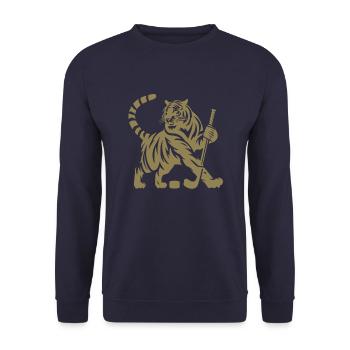 Silhouette minimaliste de joueur de hockey sur glace tigre - Sweat-shirt Unisexe - marine - Devant - Alina (178cm) & Michal (187cm)