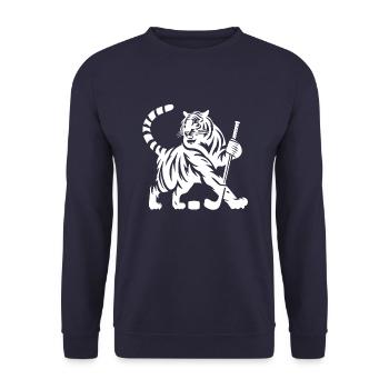 Silhouette minimaliste de joueur de hockey sur glace tigre - Sweat-shirt Unisexe - marine - Devant - Alina (178cm) & Michal (187cm)
