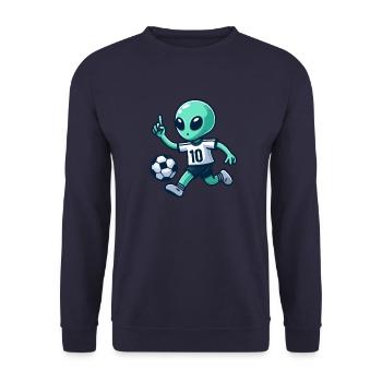 Galaktischer Kicker: Alien am Ball - Unisex Pullover - Navy - Vorne - Alina (178cm) & Michal (187cm)