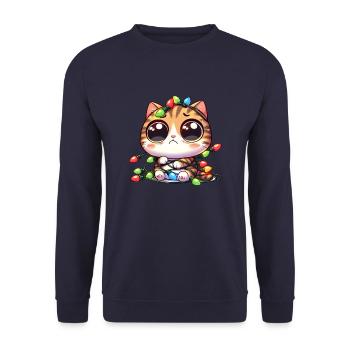 Cute Christmas Cat - Clumsy in - Unisex Sweatshirt - navy - Front - Alina (178cm) & Michal (187cm)