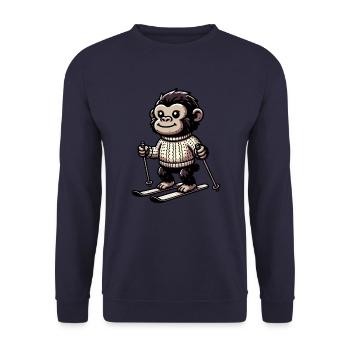 Niedlicher Affe beim Ski fahren im Winter - - Unisex Pullover - Navy - Vorne - Alina (178cm) & Michal (187cm)
