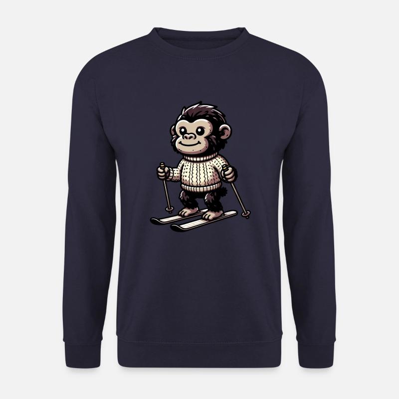 Cute monkey skiing in winter - - Unisex Sweatshirt - navy