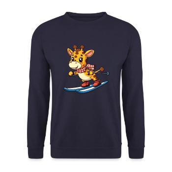 Giraffe beim Skifahren im Winterurlaub - Unisex Pullover - Navy - Vorne - Alina (178cm) & Michal (187cm)