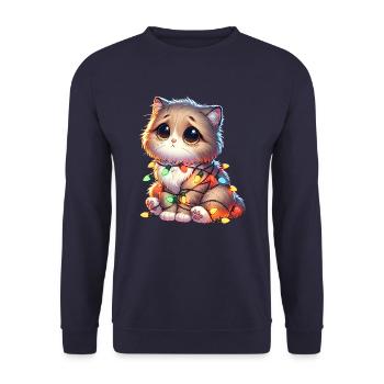 Cute Christmas Cat - Funny - Unisex Sweatshirt - navy - Front - Alina (178cm) & Michal (187cm)