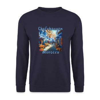 Chefchaouen, Maroc - Les ruelles colorées de la vieille ville - Sweat-shirt Unisexe - marine - Devant - Alina (178cm) & Michal (187cm)