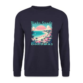 Pink Sands Beach, Bahamas - Grunge Vacation in the Bahamas - Unisex Sweatshirt - navy - Front - Alina (178cm) & Michal (187cm)