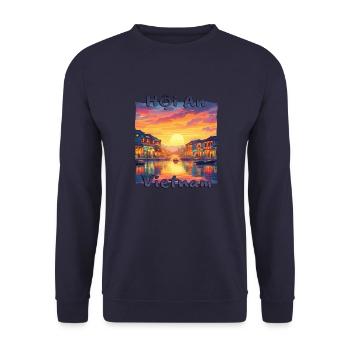 Hoi An, Vietnam - Hafenromantik bei lila - Unisex Pullover - Navy - Vorne - Alina (178cm) & Michal (187cm)