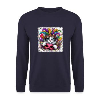 Mardi Gras Cat Mask Feather Headdress - Unisex Sweatshirt - navy - Front - Alina (178cm) & Michal (187cm)