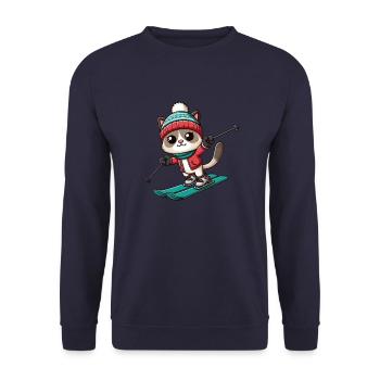Katze Siamkatze Ski Fahren Skifahrer Skiurlaub - Unisex Pullover - Navy - Vorne - Alina (178cm) & Michal (187cm)