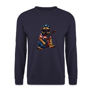 Guitariste carlin à bascule avec drapeau américain - - Sweat-shirt Unisexe - marine - Devant - Alina (178cm) & Michal (187cm)