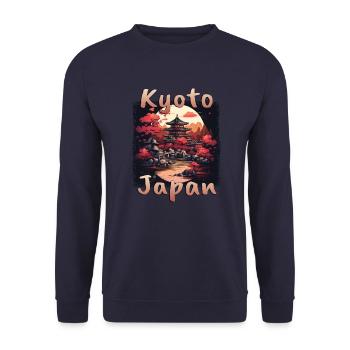 Kyoto Japan: Sonne und Flagge im Grunge-Stil - Unisex Pullover - Navy - Vorne - Alina (178cm) & Michal (187cm)