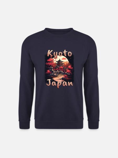 Kyoto Japan: Sonne und Flagge im Grunge-Stil - Unisex Pullover - Navy