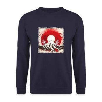 Kyoto Berge: Flagge, Vulkan und Blutmond - Unisex Pullover - Navy - Vorne - Alina (178cm) & Michal (187cm)