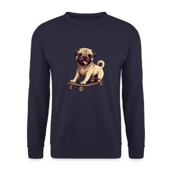 Cute pug dog on a skateboard - Unisex Sweatshirt - navy - Front - Alina (178cm) & Michal (187cm)