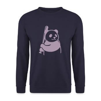 Minimalist Panda Bear Baseball Player - Unisex Sweatshirt - navy - Front - Alina (178cm) & Michal (187cm)