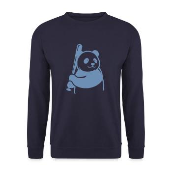 Minimalist Panda Bear Baseball Player - Unisex Sweatshirt - navy - Front - Alina (178cm) & Michal (187cm)