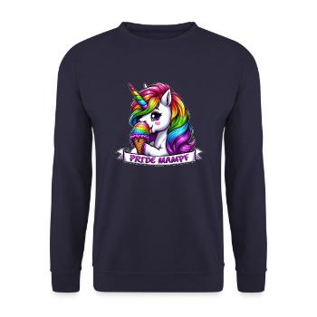 LGBTQ Einhorn Regenbogen Pride Mampf Eis - Unisex Pullover - Navy - Vorne - Alina (178cm) & Michal (187cm)