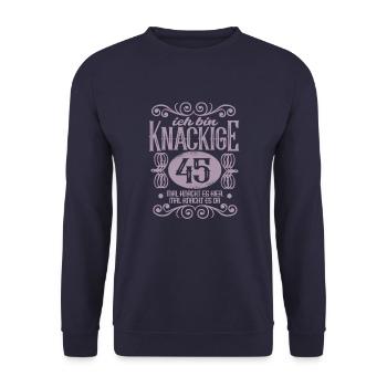 Knackige 45 Geburtstag witzig - Unisex Pullover - Navy - Vorne - Alina (178cm) & Michal (187cm)