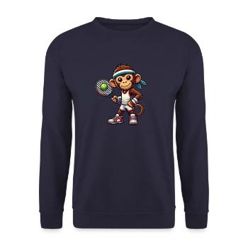 Tennis Playing Monkey Chimpanzee Cartoon - Unisex Sweatshirt - navy - Front - Alina (178cm) & Michal (187cm)
