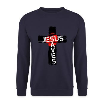 Jesus saves - Unisex Sweatshirt - navy - Front - Alina (178cm) & Michal (187cm)