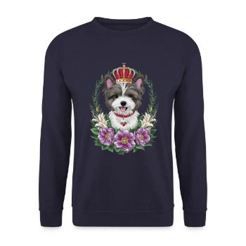 Cute Lion Dog with Flowers and Crown - Unisex Sweatshirt - navy - Front - Alina (178cm) & Michal (187cm)