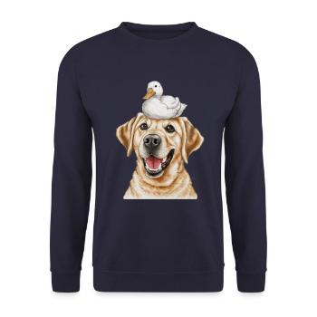 Mignon Labrador Retriever avec canard - Sweat-shirt Unisexe - marine - Devant - Alina (178cm) & Michal (187cm)
