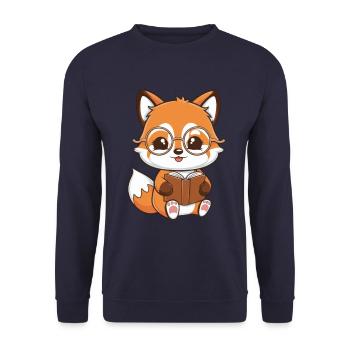 Kawaii fox with book and glasses for book fans - Unisex Sweatshirt - navy - Front - Alina (178cm) & Michal (187cm)
