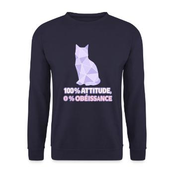 100% Attitude, 0% Obéissance – Chat géométrique - Sweat-shirt Unisexe - marine - Devant - Alina (178cm) & Michal (187cm)