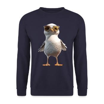 Seagull with Sunglasses Cool Cute Summer Holiday - Unisex Sweatshirt - navy - Front - Alina (178cm) & Michal (187cm)