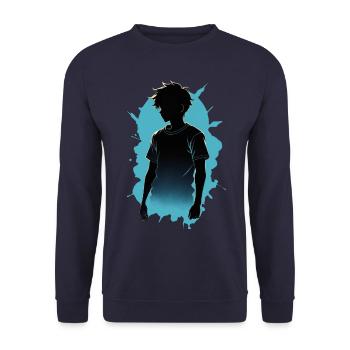 Azure Anime Dreams: Silhouettenportrait in Blau - Unisex Pullover - Navy - Vorne - Alina (178cm) & Michal (187cm)