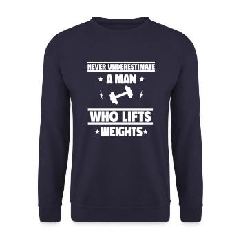 Ne sous-estimez jamais un homme qui soulève des poids - Sweat-shirt Unisexe - marine - Devant - Alina (178cm) & Michal (187cm)