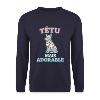 Têtu mais adorable – Chien géométrique pastel - Sweat-shirt Unisexe - marine - Devant - Alina (178cm) & Michal (187cm)