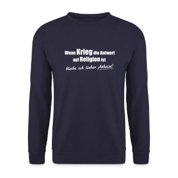 Religion=Krieg=Atheist - Unisex Pullover - Navy - Vorne - Alina (178cm) & Michal (187cm)