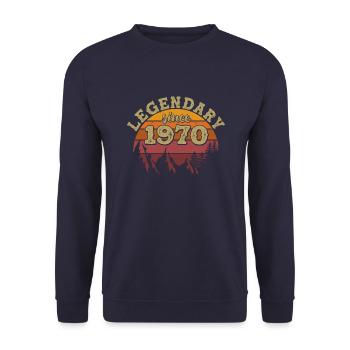 Legendär seit 1970 - Geburtsjahr 1970 geboren - Unisex Pullover - Navy - Vorne - Alina (178cm) & Michal (187cm)
