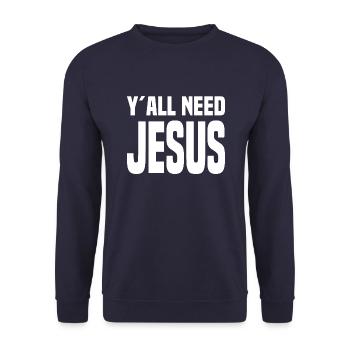 Y'all Need Jesus - Unisex Pullover - Navy - Vorne - Alina (178cm) & Michal (187cm)