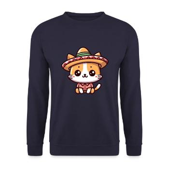 Süße Katze mit mexikanischem Hut - Unisex Pullover - Navy - Vorne - Alina (178cm) & Michal (187cm)