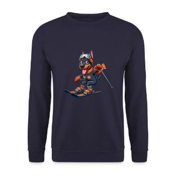 Doberman à skis - vacances d’hiver en style bande dessinée - Sweat-shirt Unisexe - marine - Devant - Alina (178cm) & Michal (187cm)